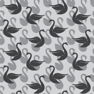 Vektör gri arka plan üzerinde siyah kuğu ile seamless modeli. duvar
