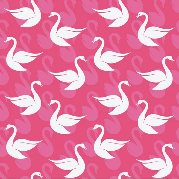Patrón sin costura vectorial con cisne blanco sobre fondo rosa. pared — Vector de stock