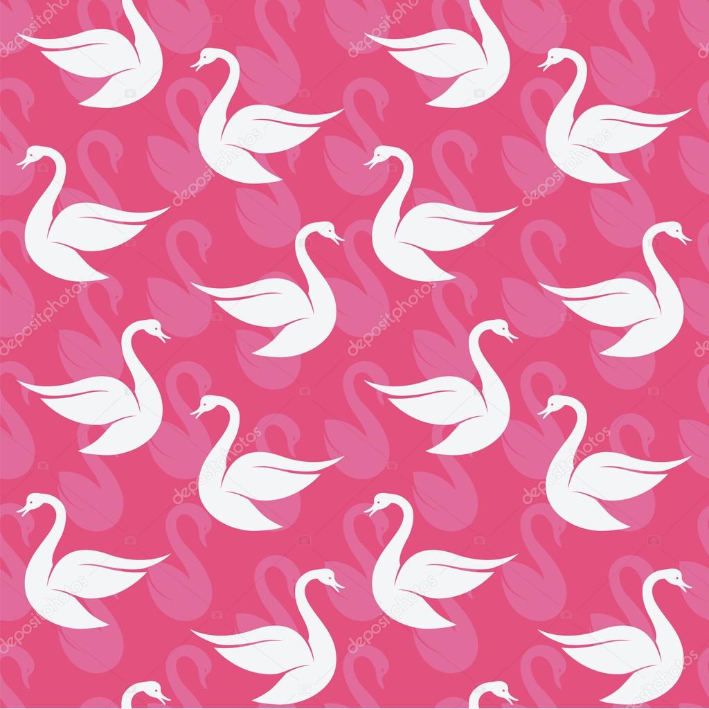 Vector seamless pattern with white swan on pink background. wall