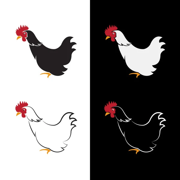 Imagen vectorial de un diseño de pollo sobre fondo blanco y negro — Vector de stock
