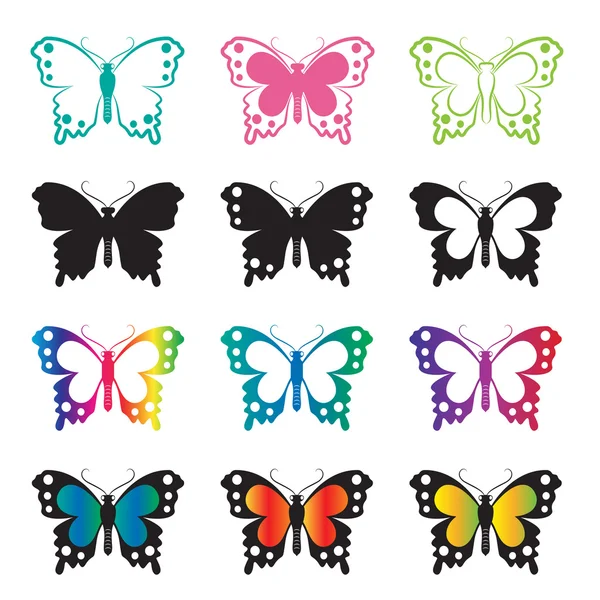 Grupo vectorial de mariposas sobre fondo blanco. — Archivo Imágenes Vectoriales