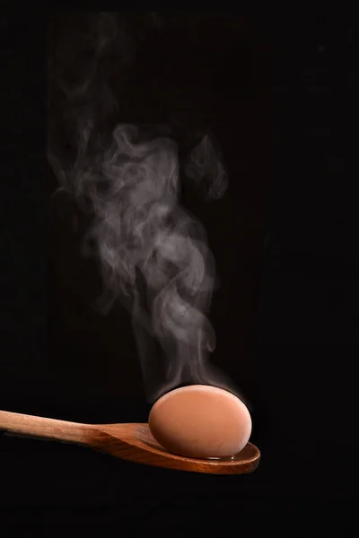 Hot boiled potato on spoon — Stock Photo, Image