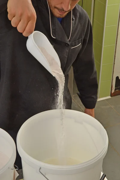 Cocinar preparando queso blanco — Foto de Stock