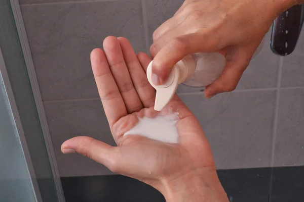 Woman Pouring bath  soap — Stock Photo, Image