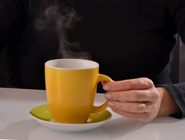 Mulher segurando caneca — Fotografia de Stock