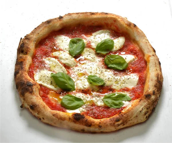 Mozzarella Ost Basilika Pizza Napoli Stätta Vit Låda Redo Att — Stockfoto