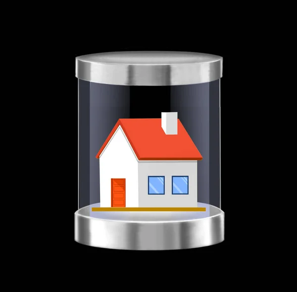 House Protected Glass Capsule Black Background — Stock Photo, Image