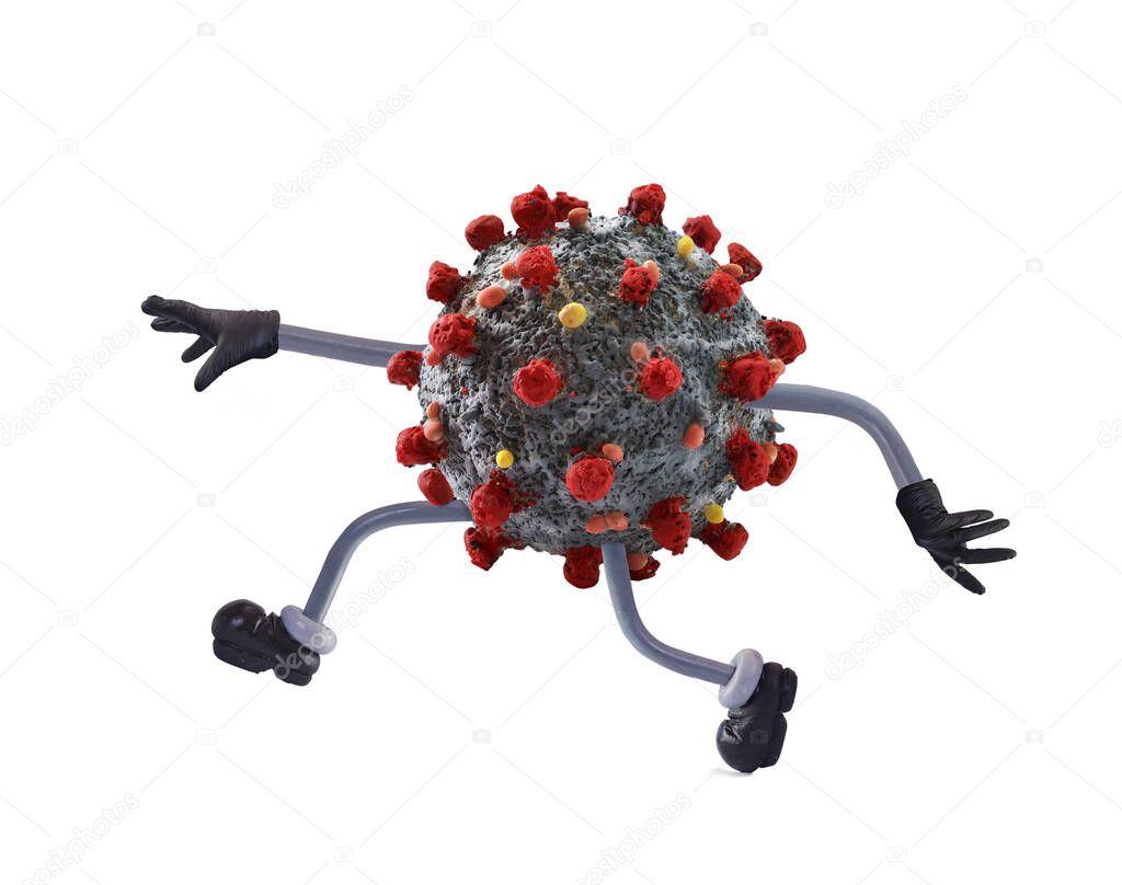 Virus molecule running away isolated on white background.
