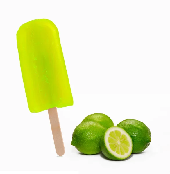 Lemon Popsicle Stick Ice Cream Lemon Fruits White Background — Stock Photo, Image