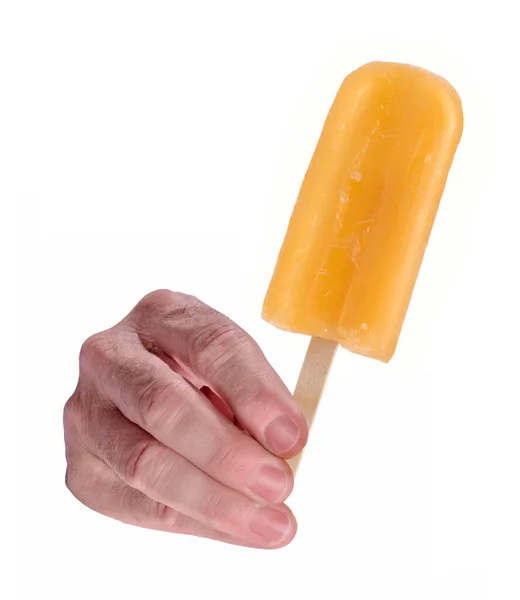 Sostén Helado Paleta Naranja Sobre Fondo Blanco —  Fotos de Stock