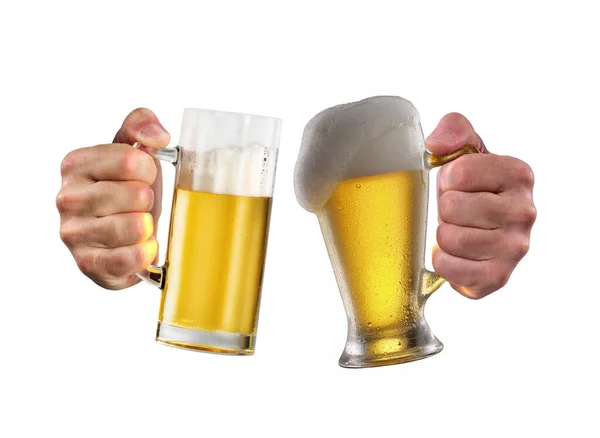 在白色背景下被隔离的举手表决啤酒 免版税图库图片