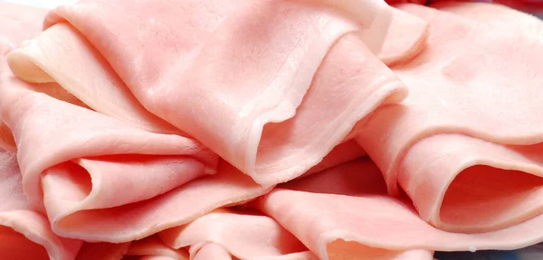 Detalle Rebanadas Jamón Fresco Concepto Delicatessen Carne — Foto de Stock