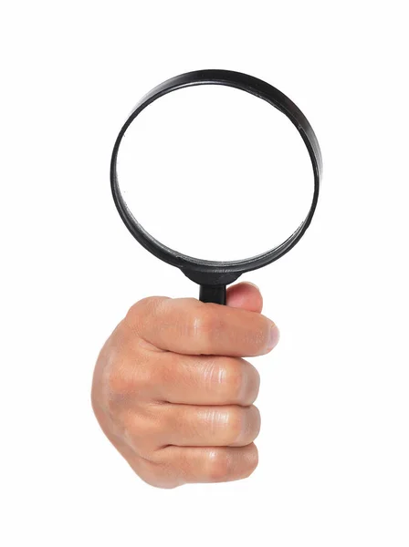 Hand Hold Magnifier Isolated White Background — Stock Photo, Image