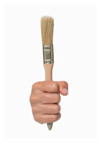 Female Hand Hold Brush Tool Isolated White Background — Stock Photo, Image