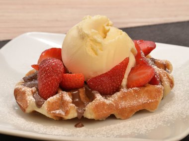 Strawberry waffle and vanilla ice cream