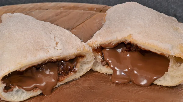 Chocolate  in panzerotto bread — Stock Photo, Image