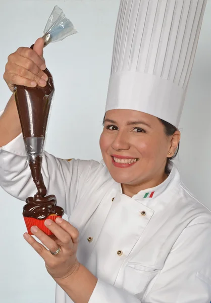 Woman cook holding  cone — Stock Photo, Image