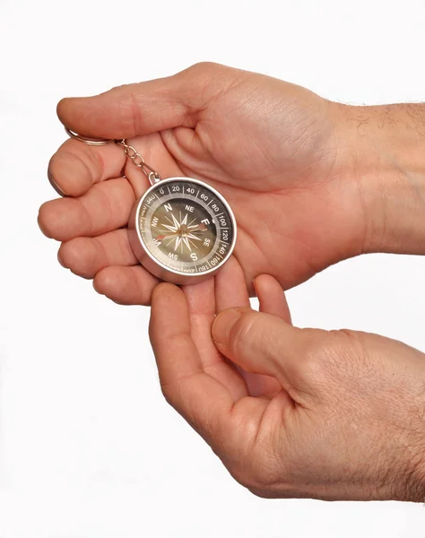 Hands holding a compass — Stock Photo, Image