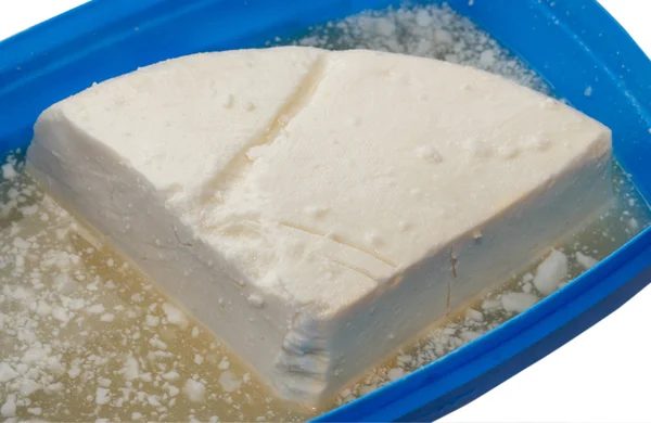 Homemade cheese in container — Stock Photo, Image