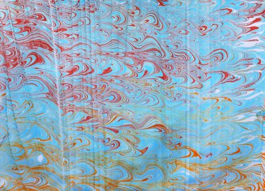 blue red ebru with waves pattern clipart