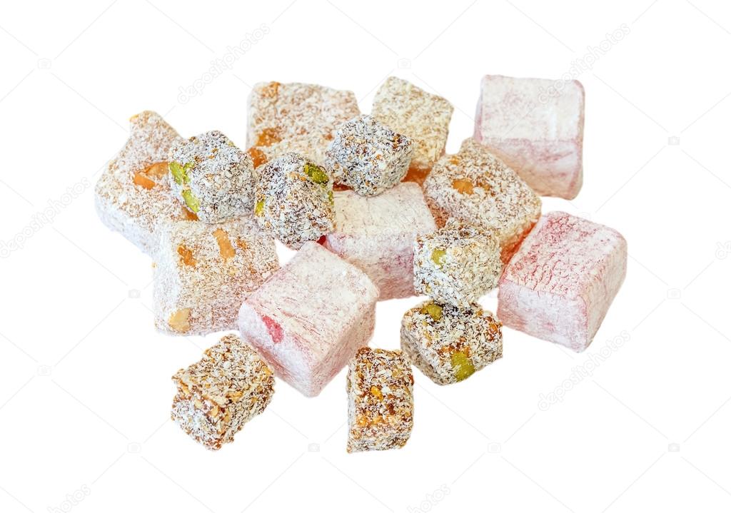Variety of Turkish Delight isolated