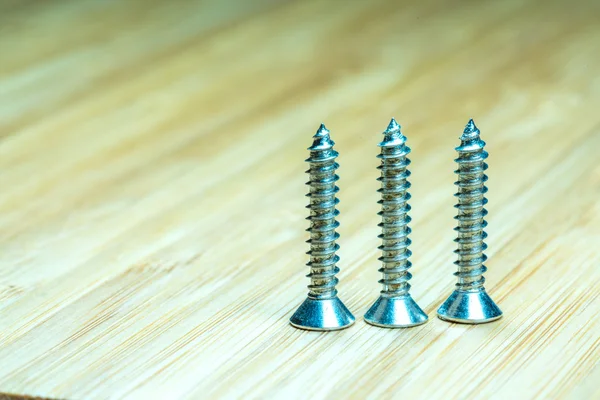 Nuts Bolts Closeup Bamboo Texture Surface Background — Stock Photo, Image