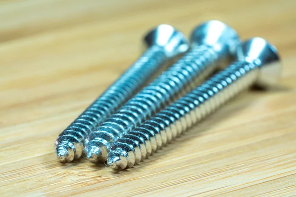 Nuts Bolts Closeup Bamboo Texture Surface Background — Stock Photo, Image