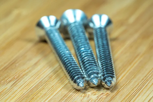 Nuts Bolts Closeup Bamboo Texture Surface Background — Stock Photo, Image