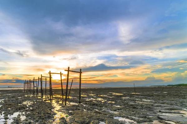 Embarcadero Madera Con Fondo Atardecer —  Fotos de Stock