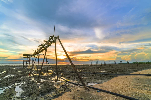 Embarcadero Madera Con Fondo Atardecer — Foto de Stock