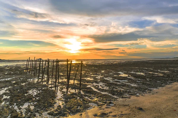 夕日を背景に木製の桟橋 — ストック写真
