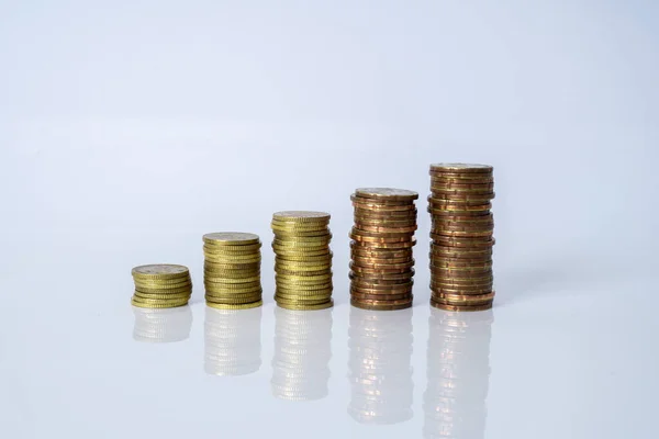 Coins Stacking White Background Stock Image