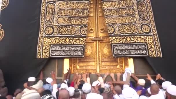 Pilgrimer infront av Kaba dörren (Multazam) — Stockvideo