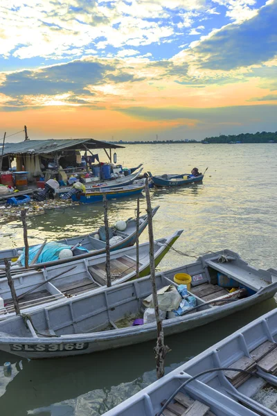 Klang Malaysia February 2016 Traditional Wooden Fisherman Boats Park Jetty — Stock Photo, Image