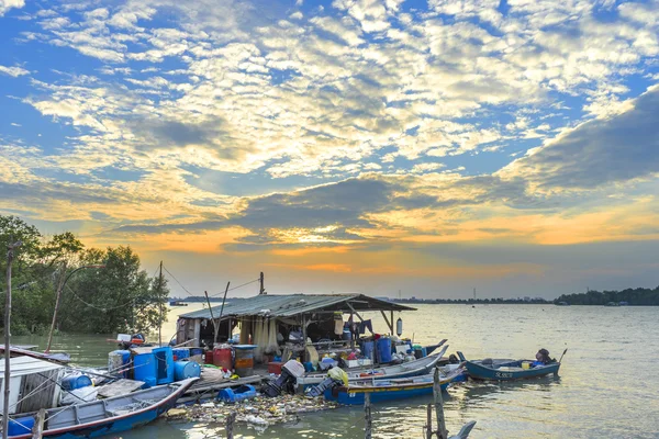 Klang Malaysia February 2016 Traditional Wooden Fisherman Boats Park Jetty — Stock Photo, Image