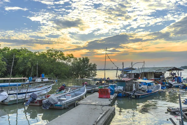 Klang Malaysia February 2016 Traditional Wooden Fisherman Boats Park Jetty — Stock Photo, Image