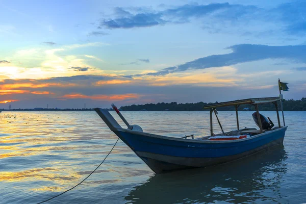 Wooden Fisherman Boat Sunset Background — Stock Photo, Image