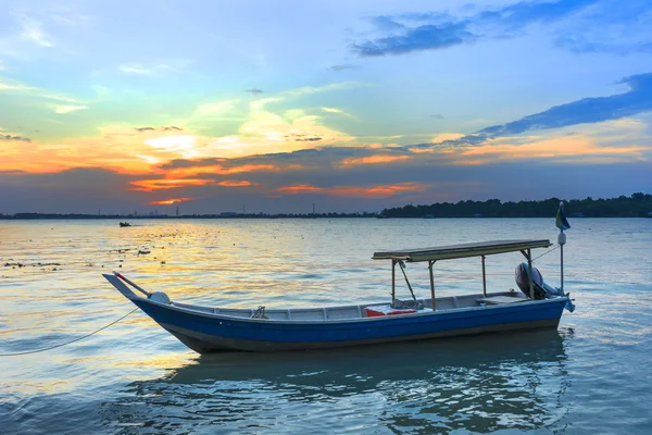 Wooden Fisherman Boat Sunset Background — Stock Photo, Image