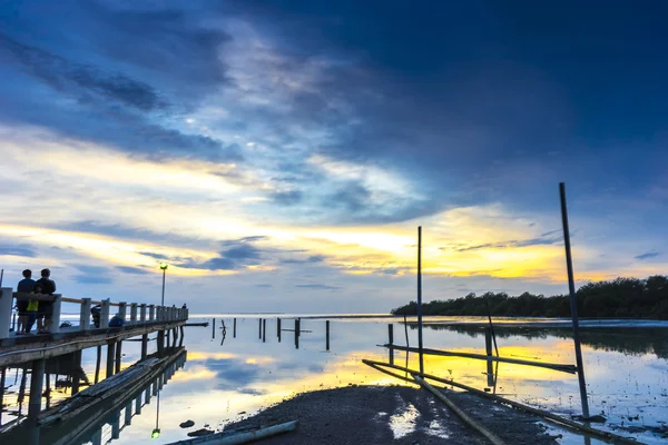 Silhueta Jetty Com Fundo Por Sol — Fotografia de Stock