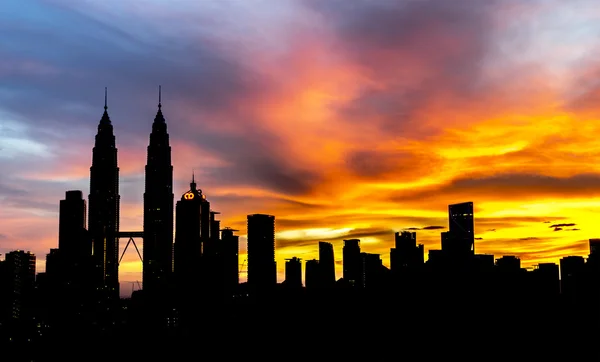 Kuala Lumpur Malezja Grudzień 2015 Sylwetkę Petronas Twin Towers Sunrise — Zdjęcie stockowe