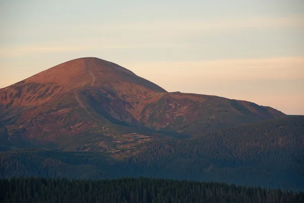 Pohled na Hoverla nejvyšší hora Ukrajiny v sunrise vyvrcholily růžové — Stock fotografie