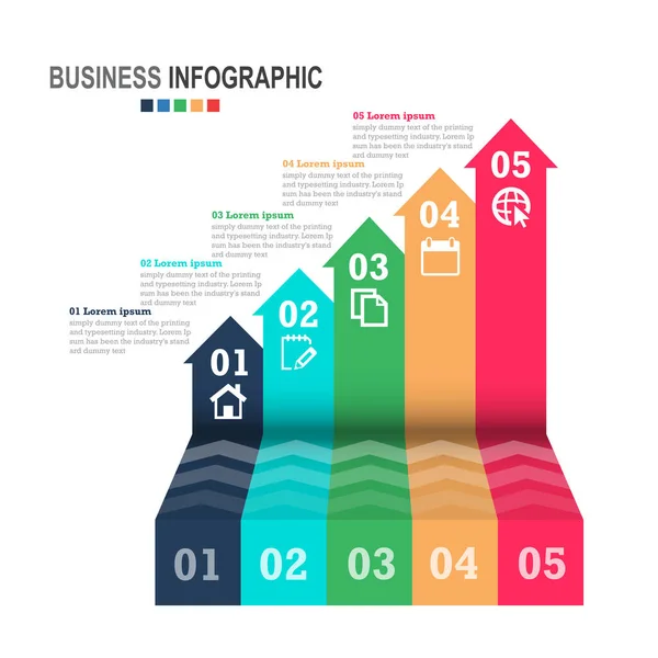 Infografik Geschäftsvorlage Treppe Mit Pfeil Schritte Für Präsentation Verkaufsprognose Webdesign — Stockvektor