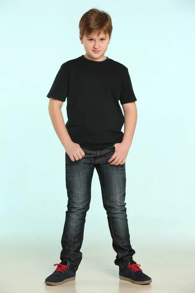 Portrait Smart Serious Teenager Standing Full Length His Hands His — Stock Photo, Image