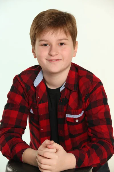 Intelligent Serious Teenage Boy Looks Eyes Smile Open Communication — Stock Photo, Image