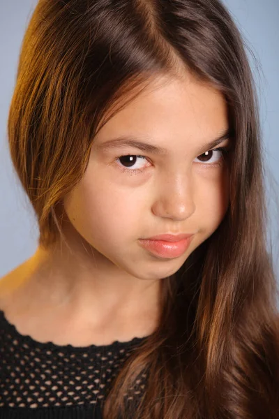 Close Retrato Brilhante Muito Escuro Cabelos Adolescente Anos Idade Preto — Fotografia de Stock