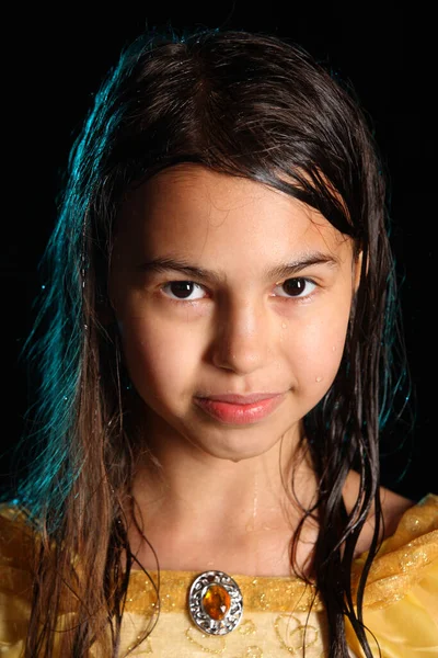 Close Retrato Uma Menina Morena Inteligente Bonito Brilhante Anos Idade — Fotografia de Stock