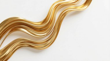 Elegant flowing gold waves on a clean white background creating a luxurious abstract texture. Premium metallic design suitable for luxury branding, cosmetics packaging, fashion advertising and elegant backgrounds.
