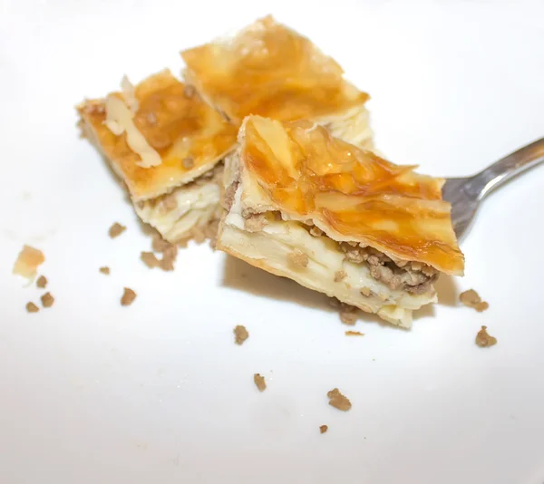 Puff meat pie on a white plate — Stock Photo, Image