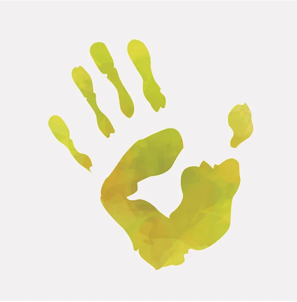 Impresión de mano amarilla en el blanco — Vector de stock