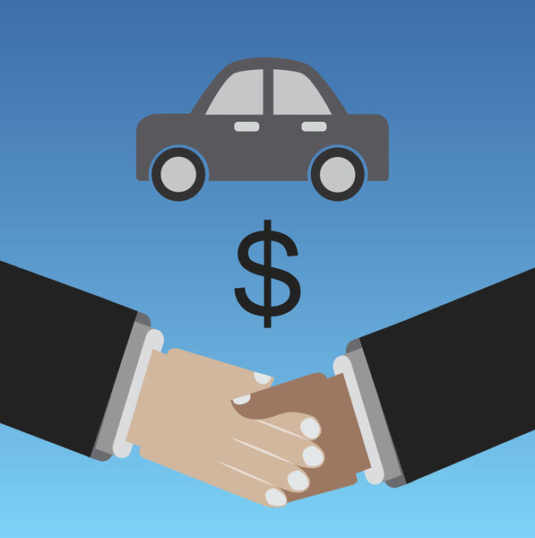 Selling car, shaking hands for deal